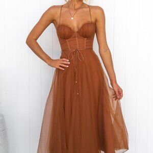 Sweetheart Neck Tulle Midi Dress | New Formal A-Line Dress w/ Criss Cross Back